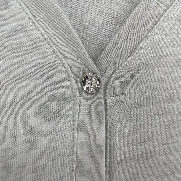 MAJESTIC FILATURES Cardigan 4 L Swarovski Elements Linen Silk Button Front Gray - Picture 6 of 13